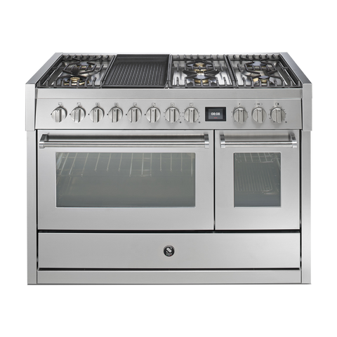 Steel fornuis Genesi 120 - Gas fornuis | GQ12SF | Model 2024-Fornuizen-Steel Cucine-6 PITS GAS MET GRILLTOP (6B)-Inox-Jones-Jansen