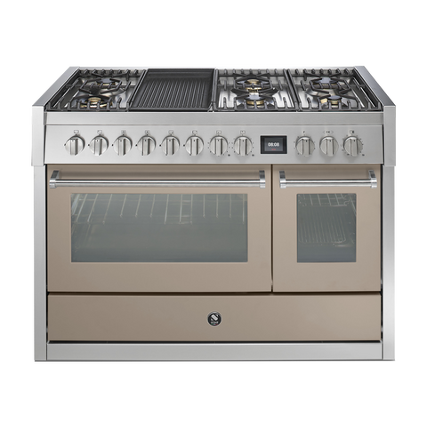 Steel fornuis Genesi 120 - Gas fornuis | GQ12SF | Model 2024-Fornuizen-Steel Cucine-6 PITS GAS MET GRILLTOP (6B)-Mat Beige / Sabbia-Jones-Jansen