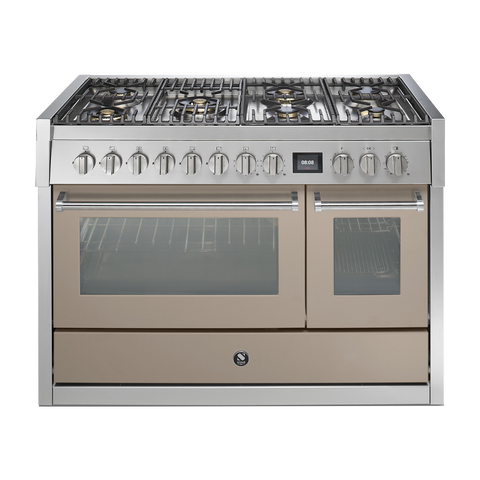 Steel fornuis Genesi 120 - Gas fornuis | GQ12SF | Model 2024-Fornuizen-Steel Cucine-7 PITS GAS MET MEGAWOK (6M)-Mat Beige / Sabbia-Jones-Jansen